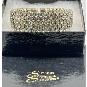 Vintage Suzanne Somers Collection Pave Crystal Silver Tone Flex Cuff Bracelet
